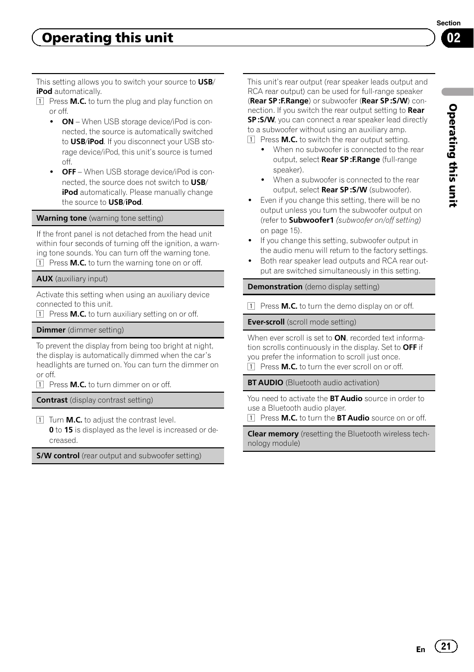 Operating this unit | Pioneer DEH-6400BT User Manual | Page 21 / 36