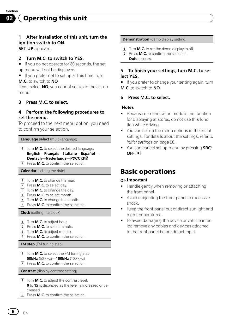 Basic operations, 02 operating this unit | Pioneer DEH-6400BT User Manual | Page 6 / 36