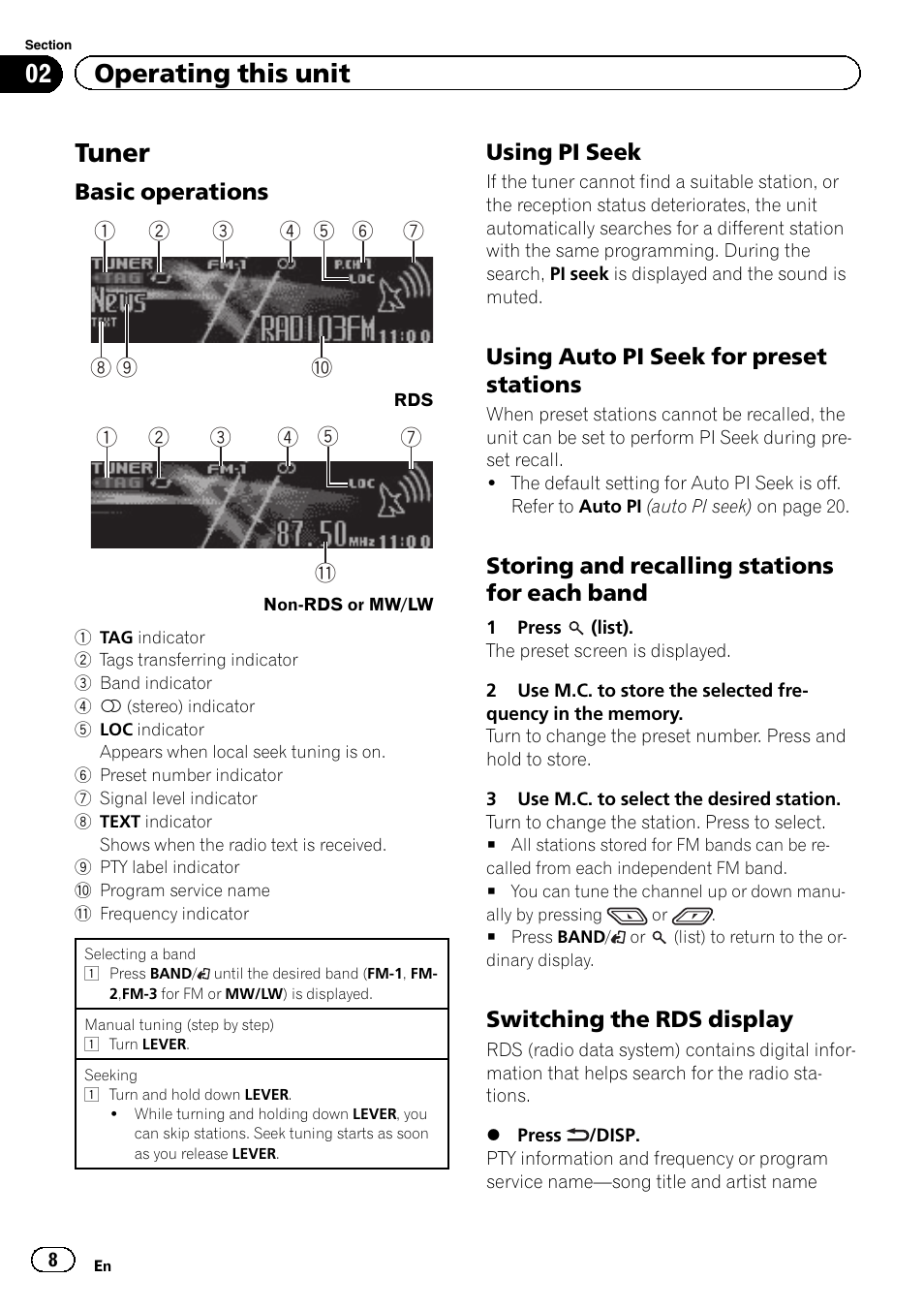 Tuner, 02 operating this unit | Pioneer DEH-6400BT User Manual | Page 8 / 36