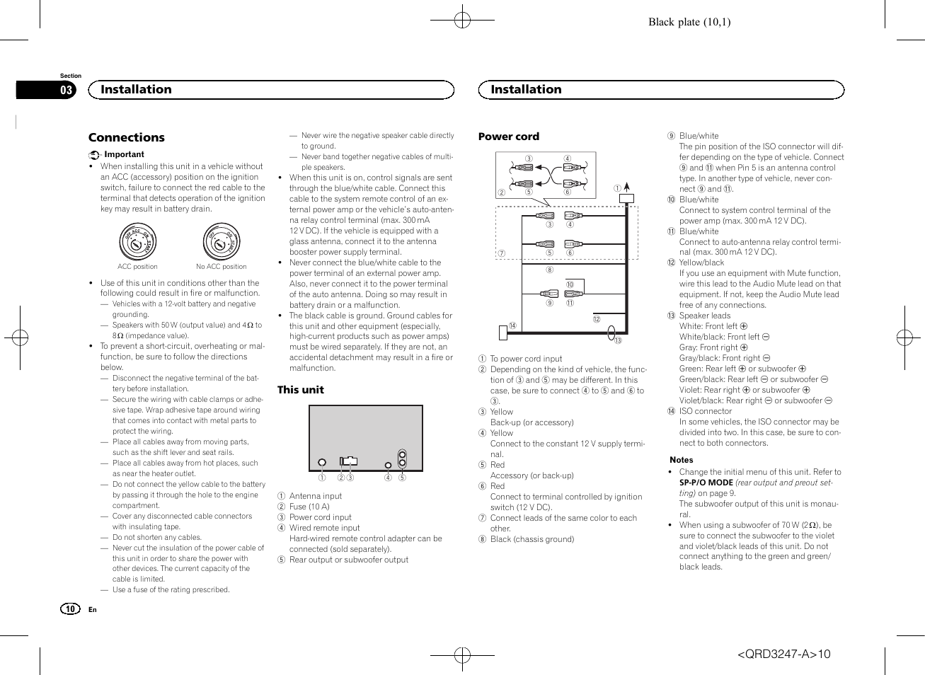 Connections, Installation | Pioneer FH-460UI User Manual | Page 10 / 128