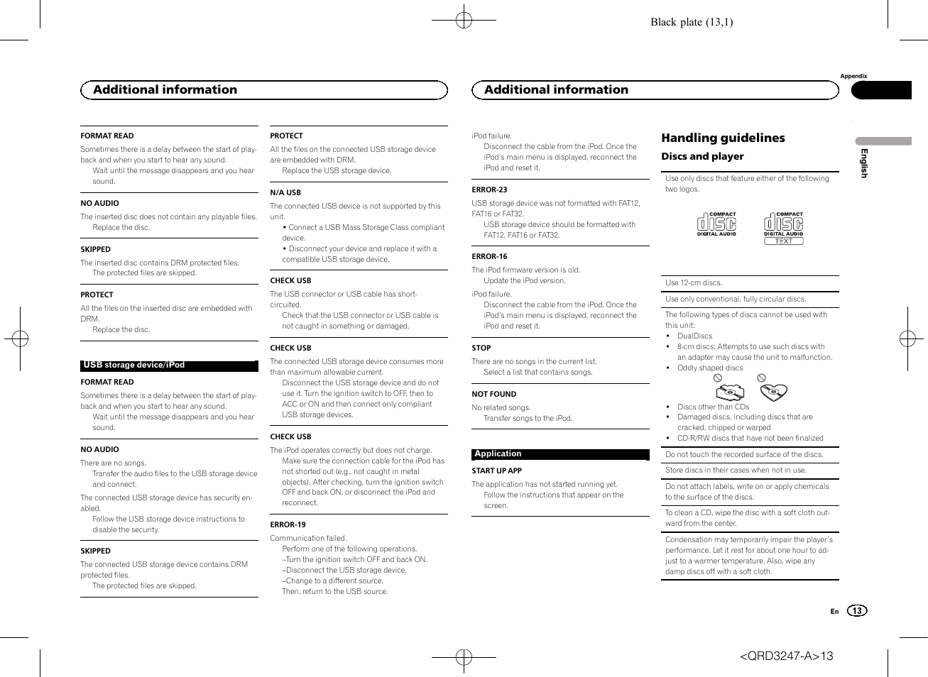 Handling guidelines, Additional information | Pioneer FH-460UI User Manual | Page 13 / 128