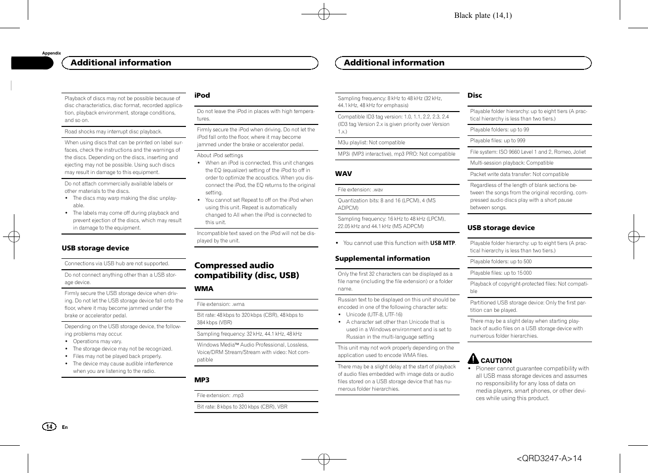 Compressed audio compatibility (disc, usb), Additional information | Pioneer FH-460UI User Manual | Page 14 / 128