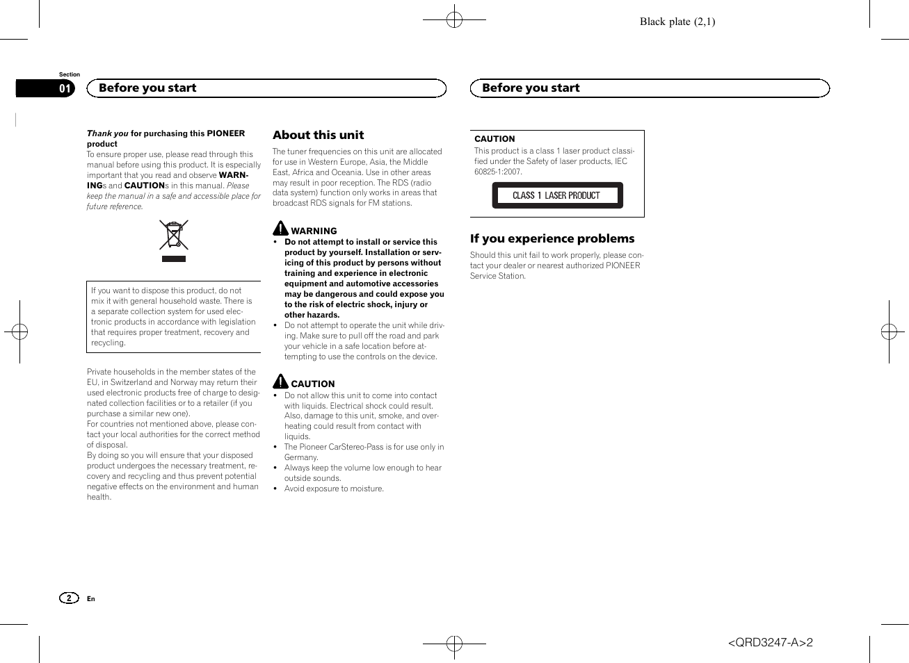 Owner, S manual, Cd rds receiver | Pioneer FH-460UI User Manual | Page 2 / 128