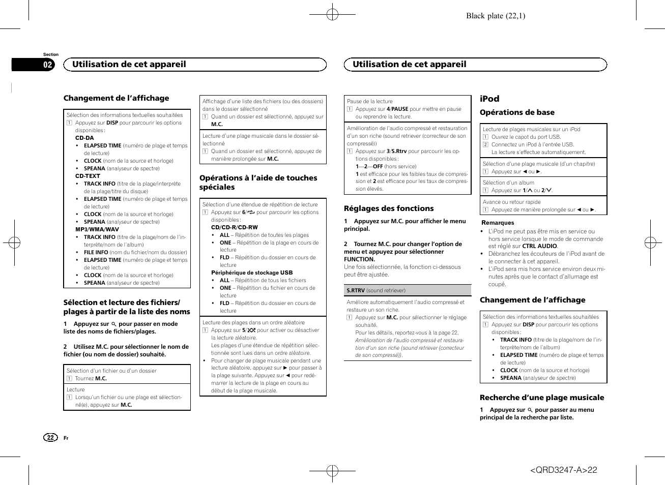 Ipod, Utilisation de cet appareil | Pioneer FH-460UI User Manual | Page 22 / 128