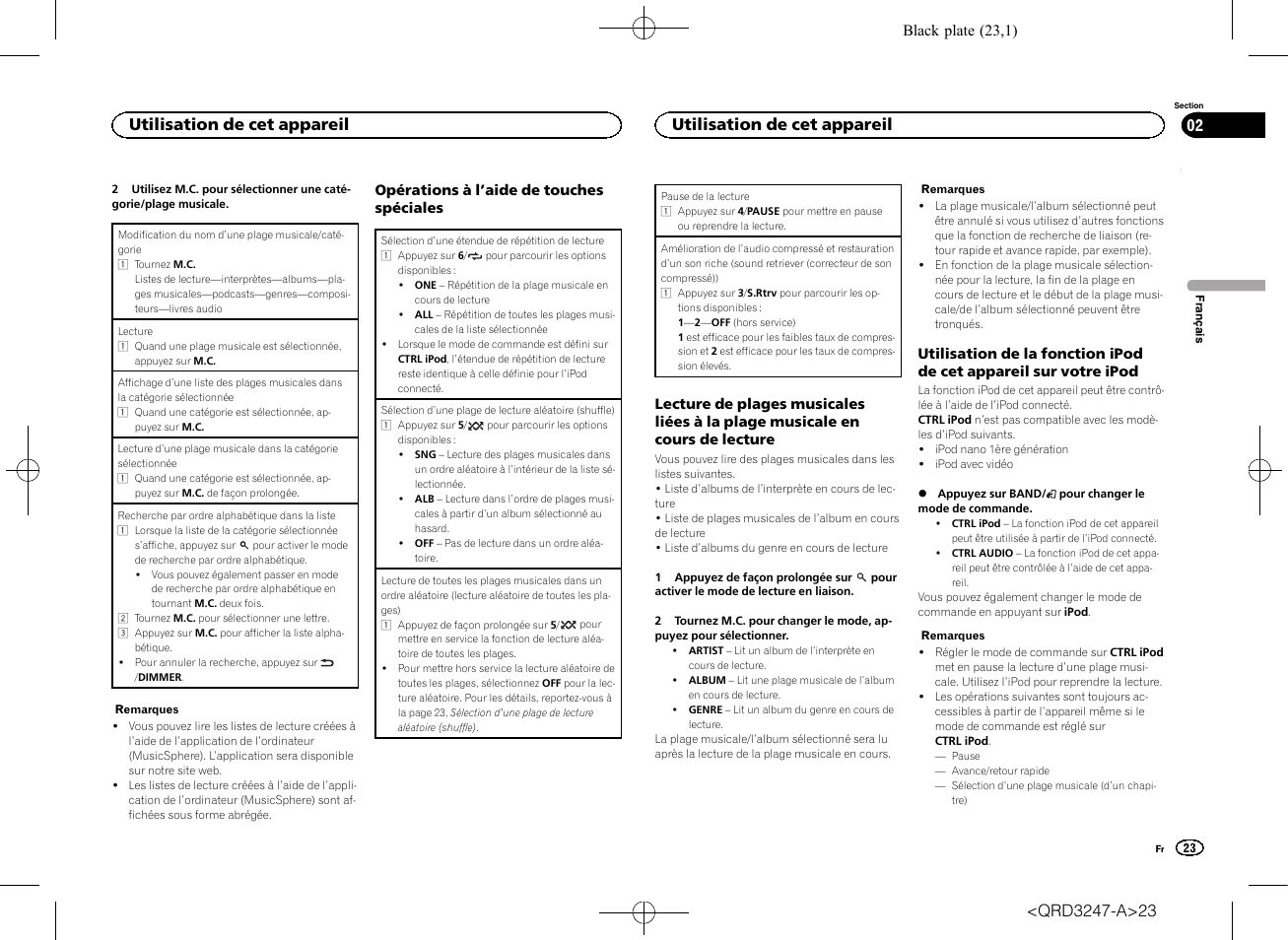 Utilisation de cet appareil | Pioneer FH-460UI User Manual | Page 23 / 128