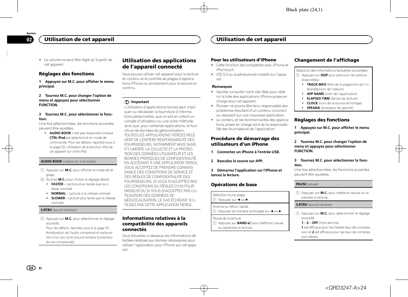 Utilisation de cet appareil | Pioneer FH-460UI User Manual | Page 24 / 128