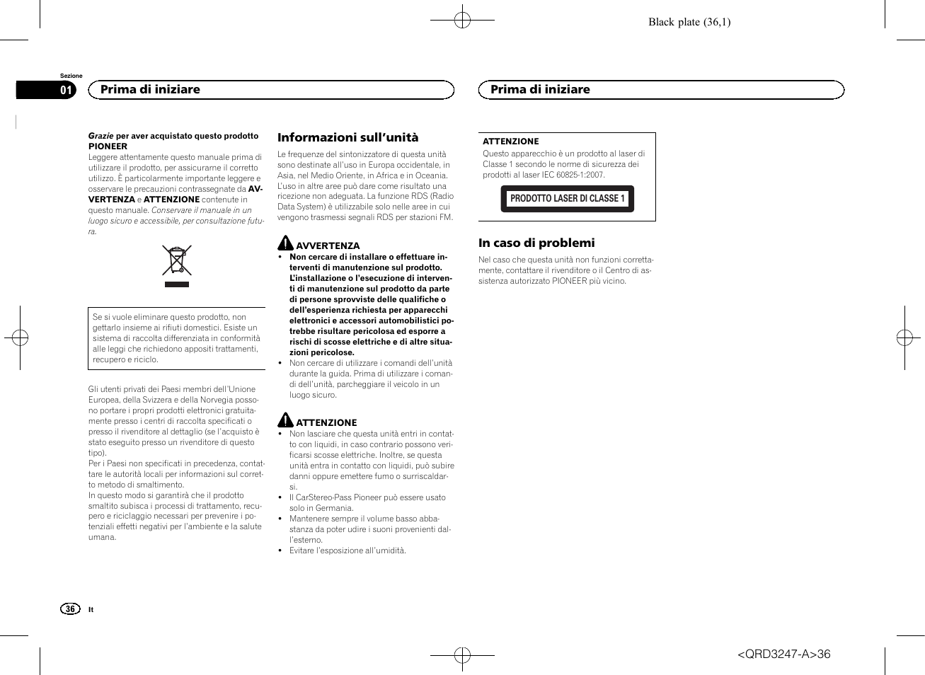 Manuale d, Istruzioni, Sintolettore cd rds | Pioneer FH-460UI User Manual | Page 36 / 128