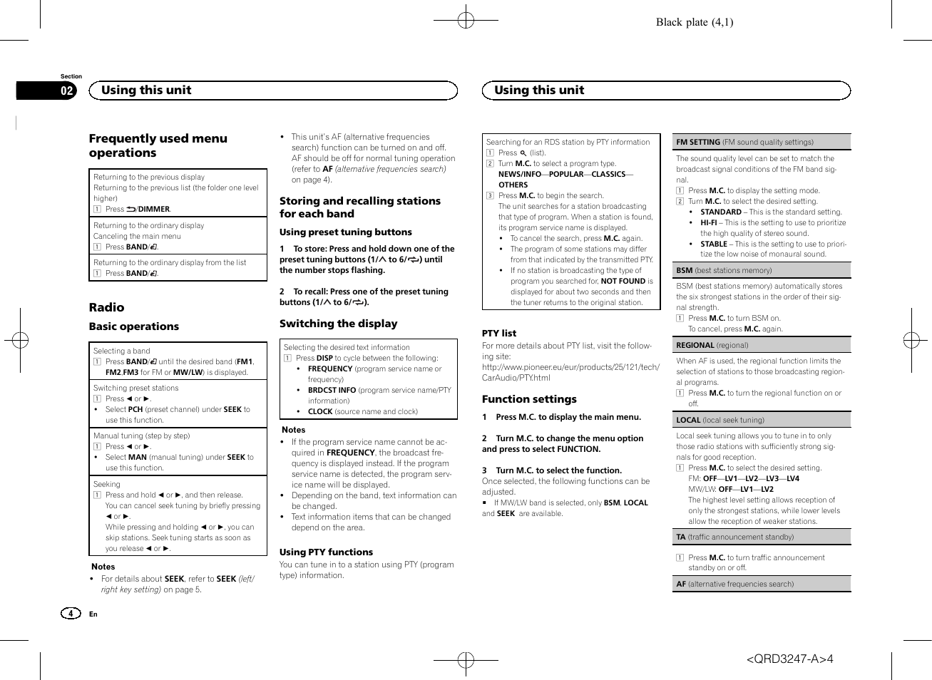 Frequently used menu operations, Radio, Using this unit | Pioneer FH-460UI User Manual | Page 4 / 128