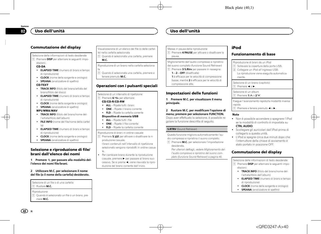 Ipod, Uso dell ’unità | Pioneer FH-460UI User Manual | Page 40 / 128