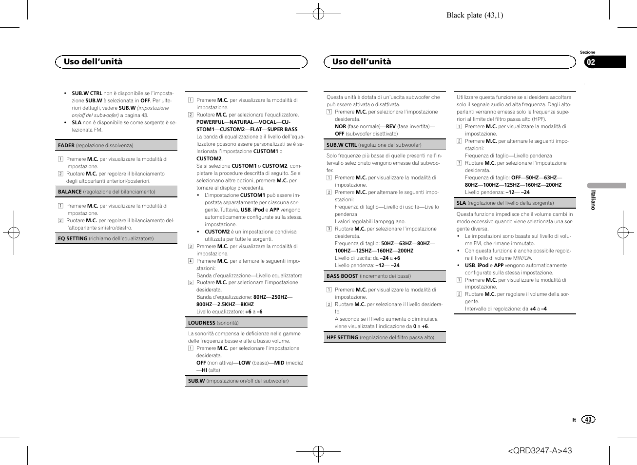Uso dell ’unità | Pioneer FH-460UI User Manual | Page 43 / 128