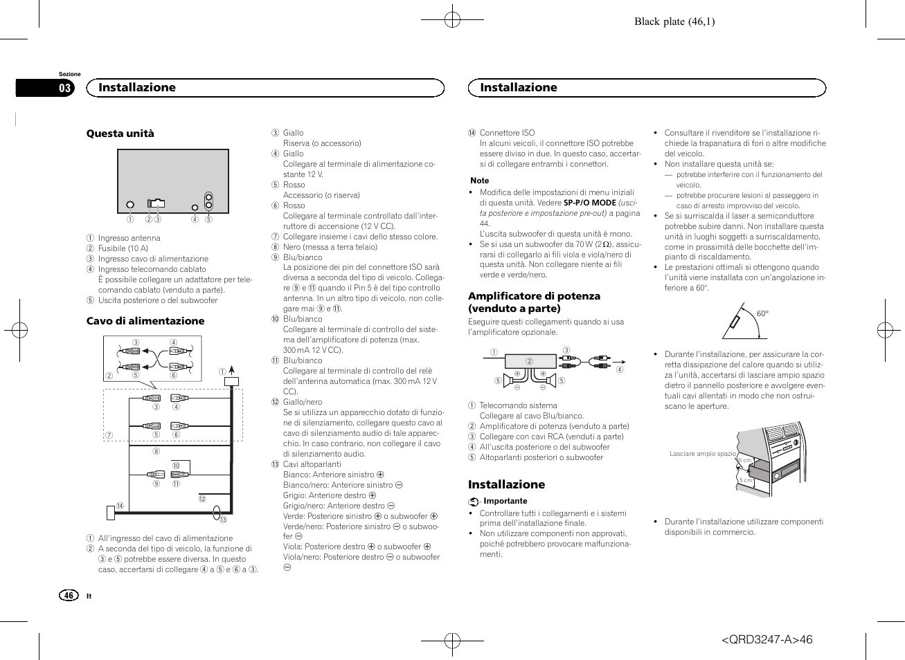 Installazione | Pioneer FH-460UI User Manual | Page 46 / 128