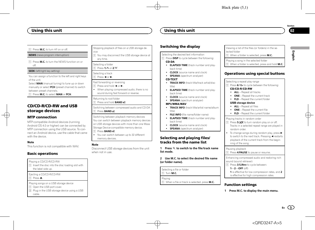 Seek (left, Cd/cd-r/cd-rw and usb storage devices, Using this unit | Pioneer FH-460UI User Manual | Page 5 / 128