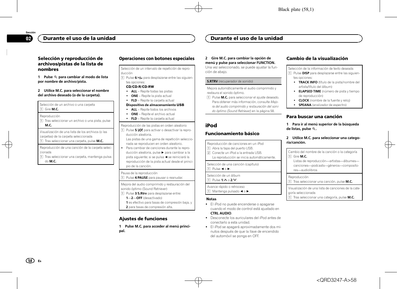 Ipod, Durante el uso de la unidad | Pioneer FH-460UI User Manual | Page 58 / 128