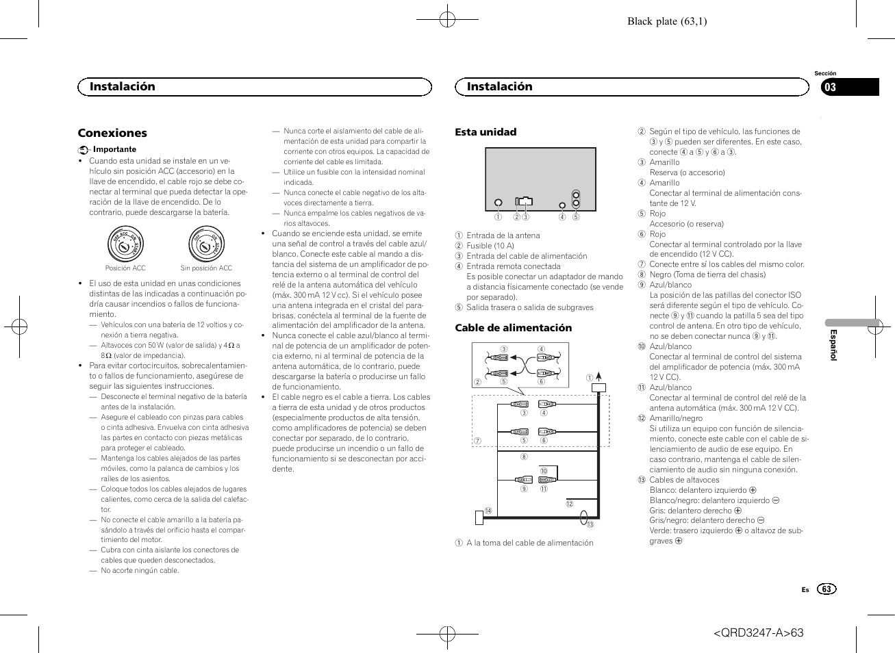 Conexiones, Instalación | Pioneer FH-460UI User Manual | Page 63 / 128
