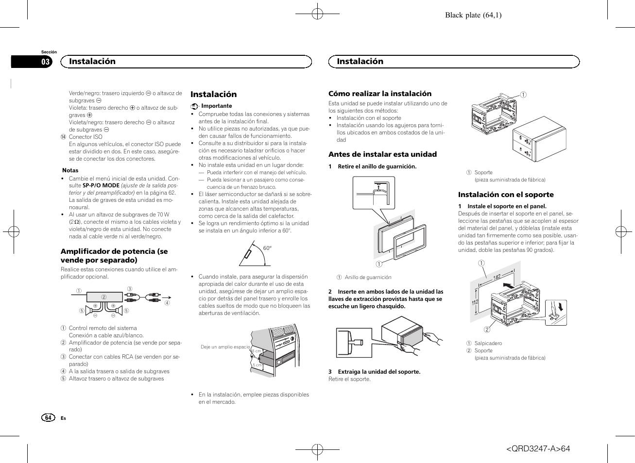 Instalación | Pioneer FH-460UI User Manual | Page 64 / 128