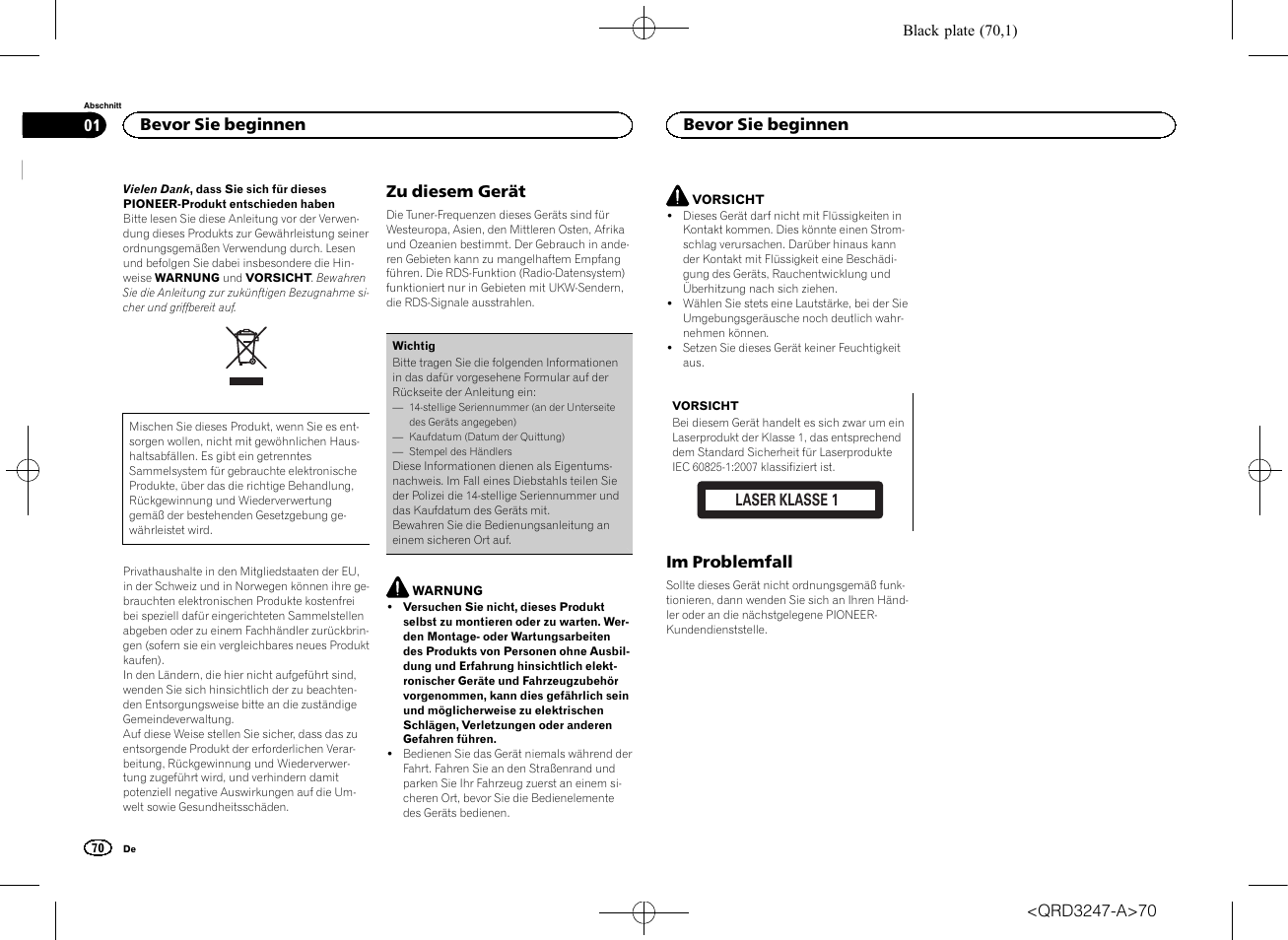 Bedienungsanleitung, Cd rds-empfänger | Pioneer FH-460UI User Manual | Page 70 / 128