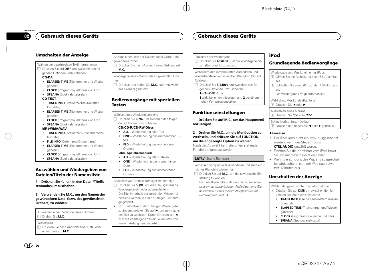 Ipod, Gebrauch dieses geräts | Pioneer FH-460UI User Manual | Page 74 / 128