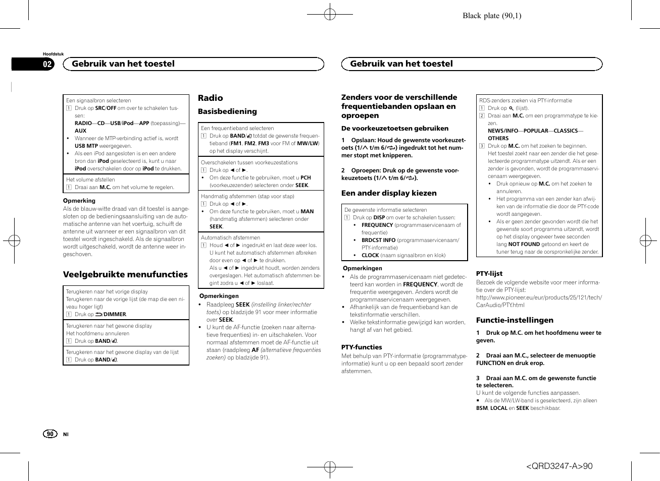 Veelgebruikte menufuncties, Radio, Gebruik van het toestel | Pioneer FH-460UI User Manual | Page 90 / 128