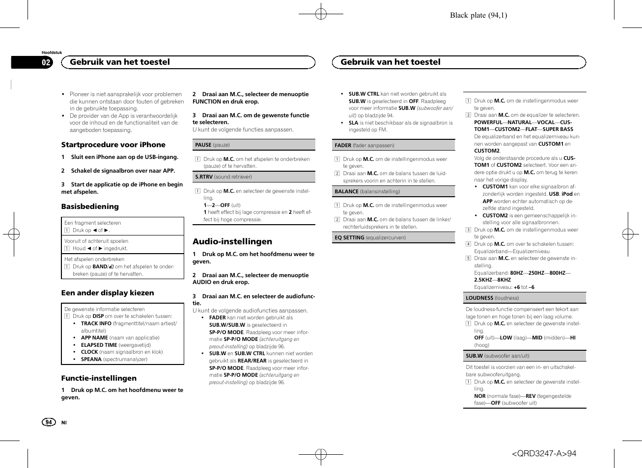 Audio-instellingen, Gebruik van het toestel | Pioneer FH-460UI User Manual | Page 94 / 128
