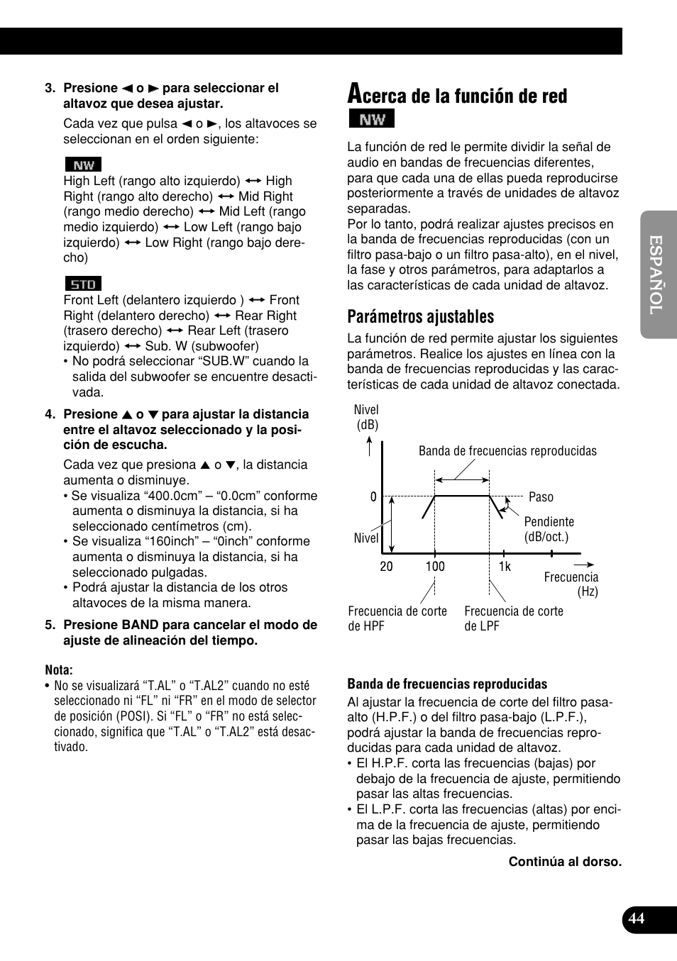 Acerca de la función de red, Cerca de la función de red, Parámetros ajustables | Pioneer DEH-P9400MP User Manual | Page 113 / 140