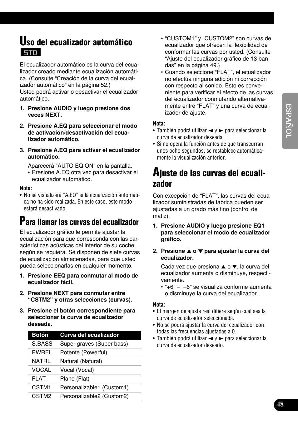 So del ecualizador automático, Ara llamar las curvas del ecualizador, Juste de las curvas del ecuali- zador | Pioneer DEH-P9400MP User Manual | Page 117 / 140