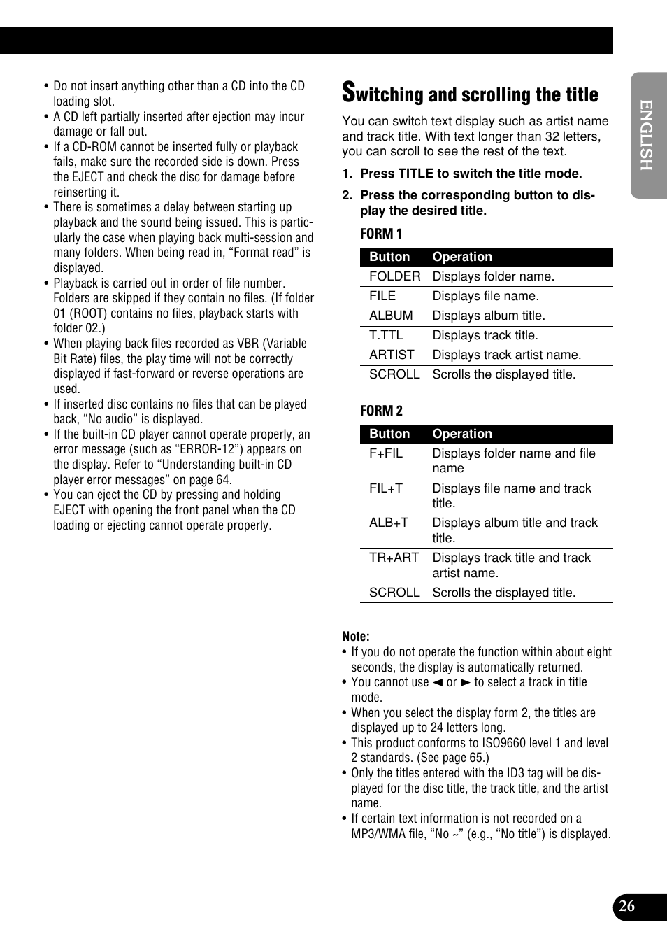 Switching and scrolling the title, Witching and scrolling the title | Pioneer DEH-P9400MP User Manual | Page 27 / 140