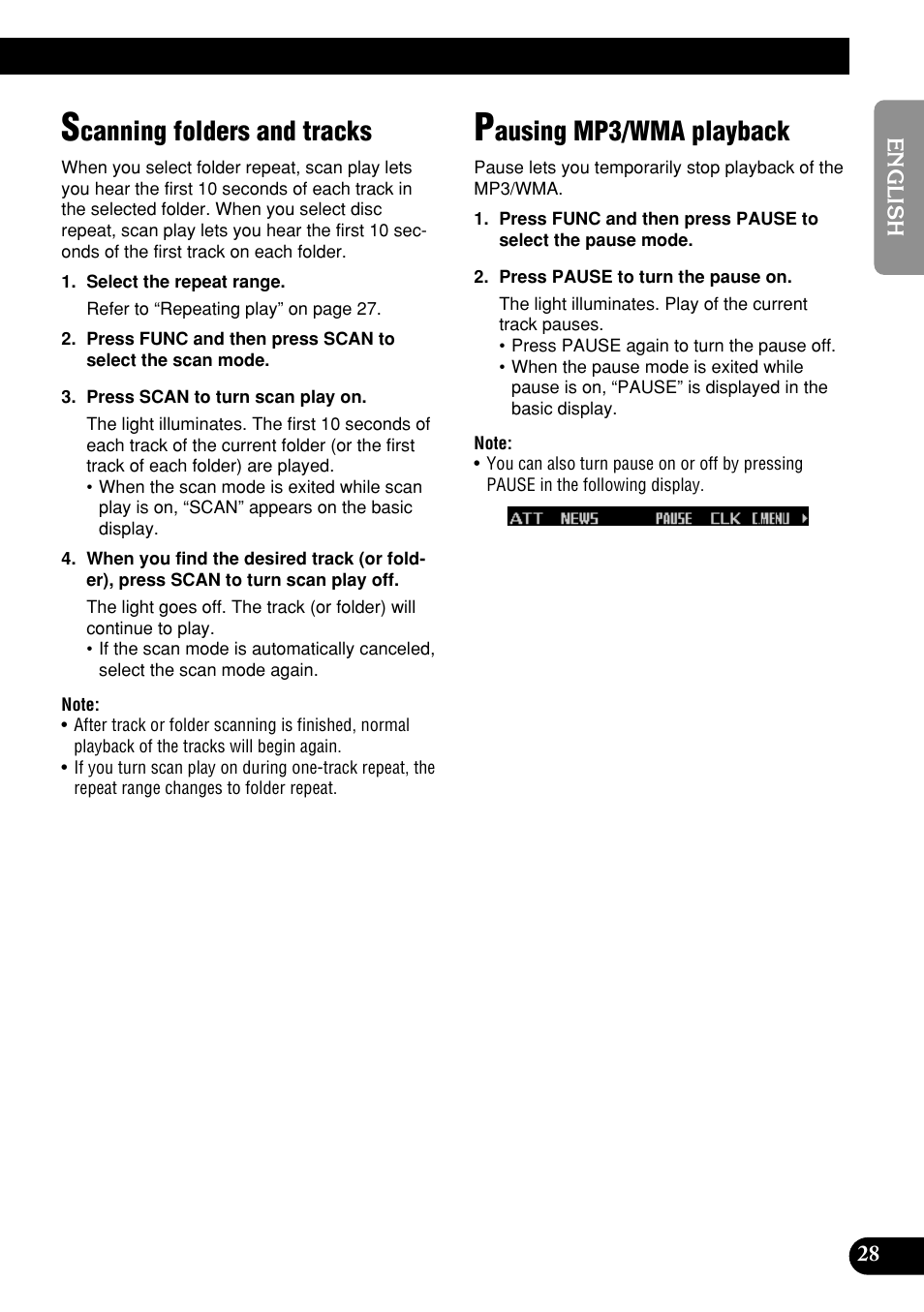 Canning folders and tracks, Ausing mp3/wma playback | Pioneer DEH-P9400MP User Manual | Page 29 / 140