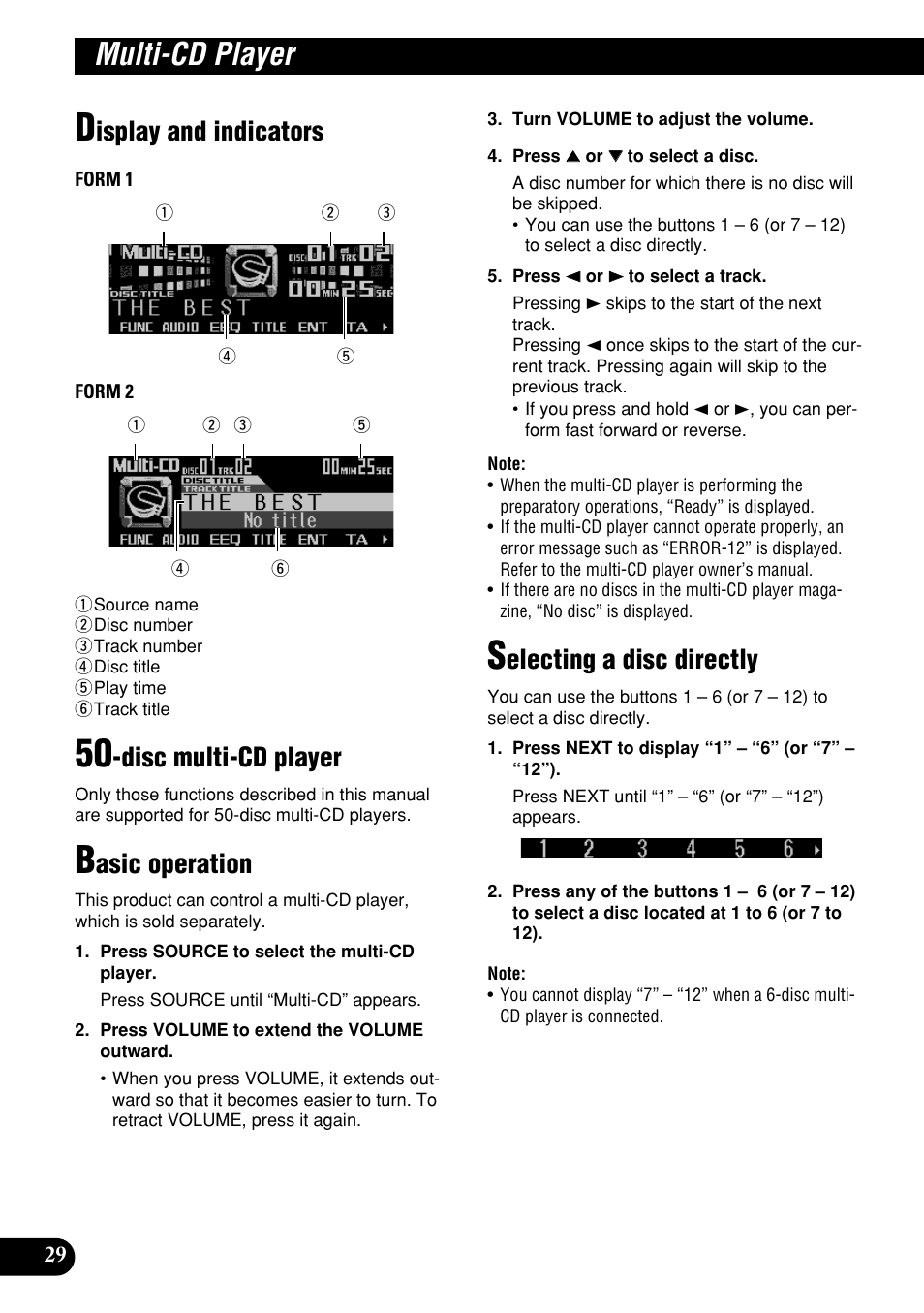 Multi-cd player, Isplay and indicators, Disc multi-cd player | Asic operation, Electing a disc directly | Pioneer DEH-P9400MP User Manual | Page 30 / 140