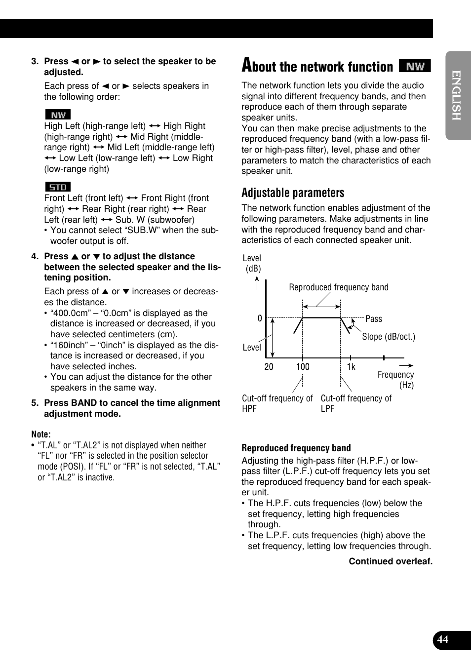 About the network function, Bout the network function, Adjustable parameters | Pioneer DEH-P9400MP User Manual | Page 45 / 140