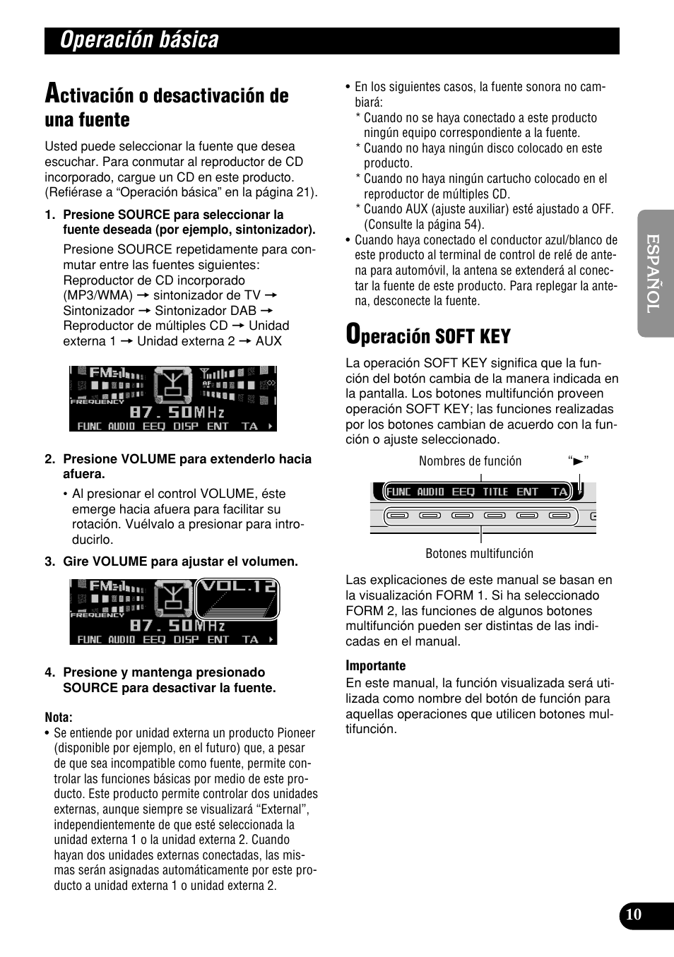 Operación básica, Ctivación o desactivación de una fuente, Peración soft key | Pioneer DEH-P9400MP User Manual | Page 79 / 140