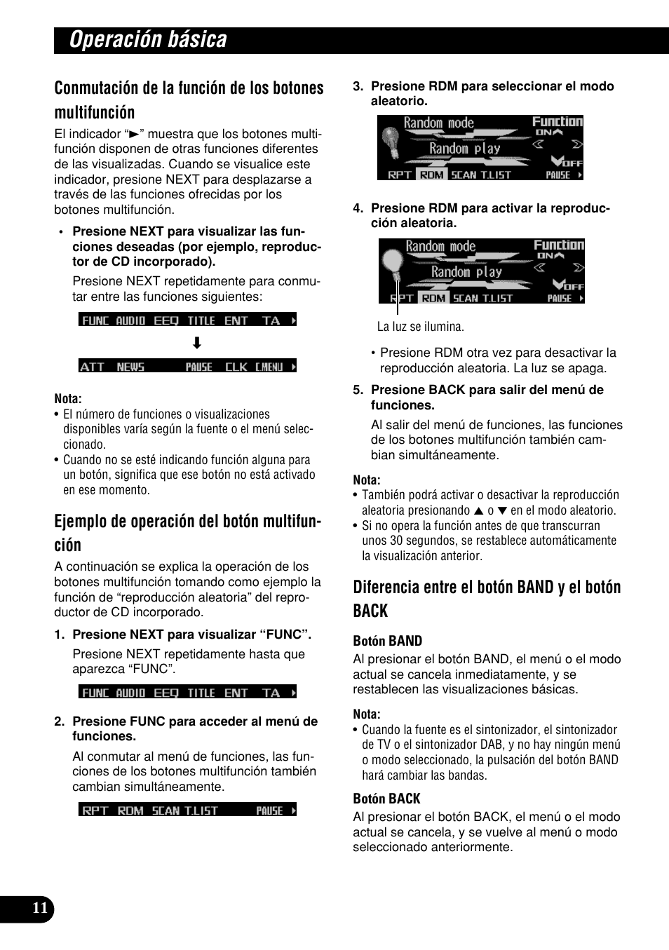 Operación básica, Ejemplo de operación del botón multifun- ción, Diferencia entre el botón band y el botón back | Pioneer DEH-P9400MP User Manual | Page 80 / 140