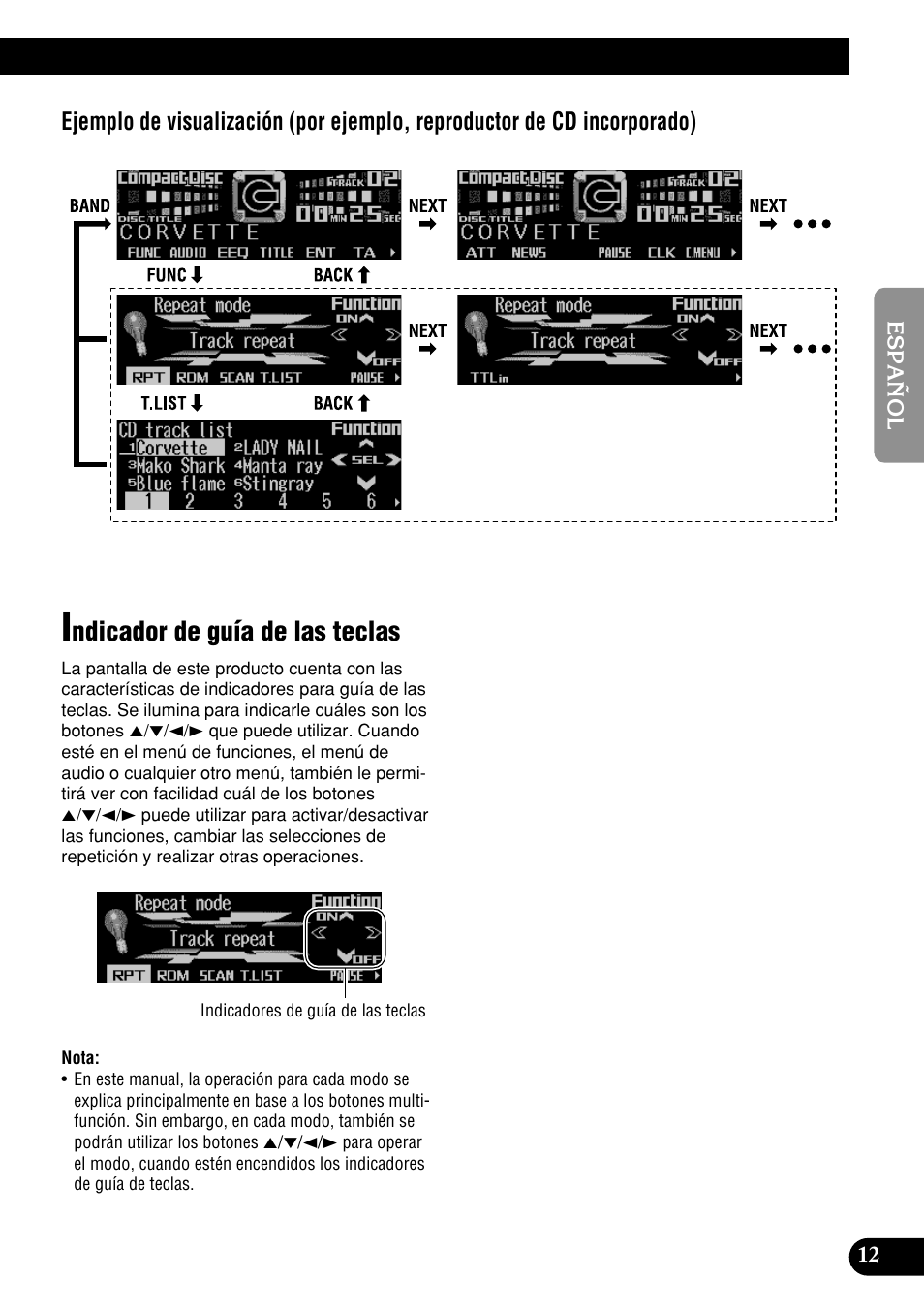 Indicador de guía de las teclas, Ndicador de guía de las teclas | Pioneer DEH-P9400MP User Manual | Page 81 / 140