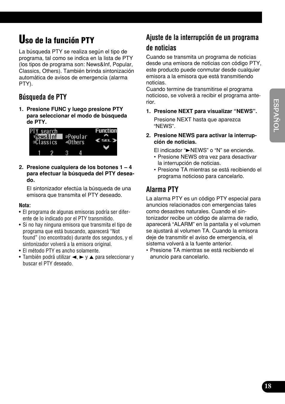 Uso de la función pty, So de la función pty, Búsqueda de pty | Alarma pty | Pioneer DEH-P9400MP User Manual | Page 87 / 140