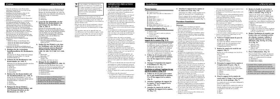 Installation <français, Pièces fournies, Exemple d’installation (fig. 1) | Procédure d’installation | Pioneer ND-BC2 User Manual | Page 4 / 8