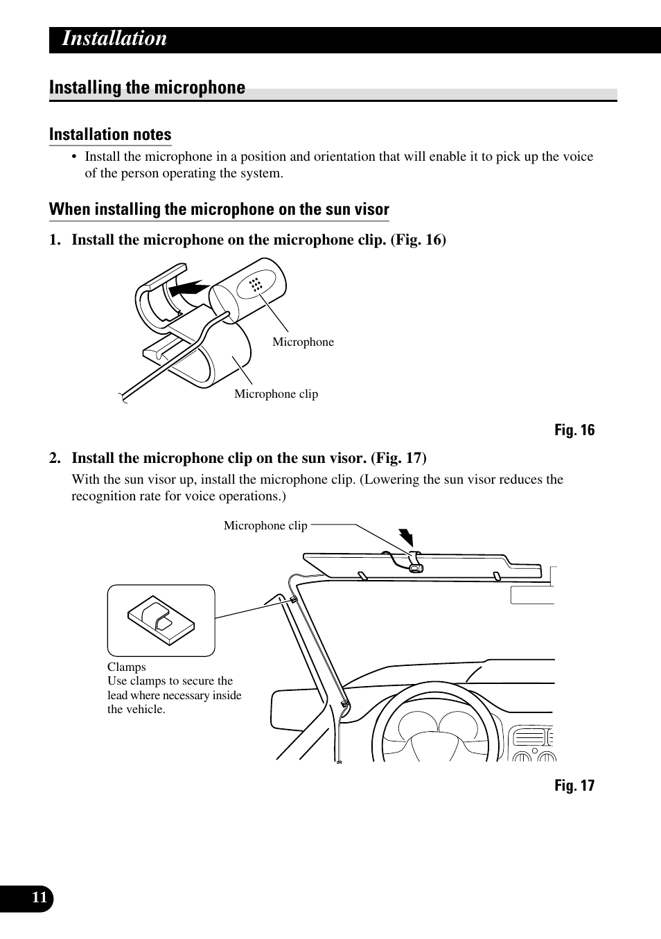 Installing the microphone, Installation | Pioneer DEH-P55BT User Manual | Page 12 / 86