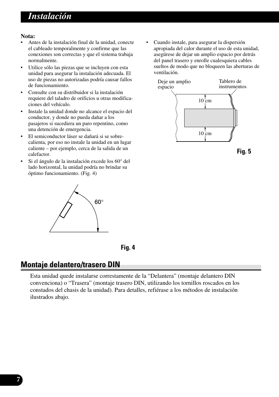 Instalación, Montaje delantero/trasero din, A title (english) | Pioneer DEH-P55BT User Manual | Page 20 / 86