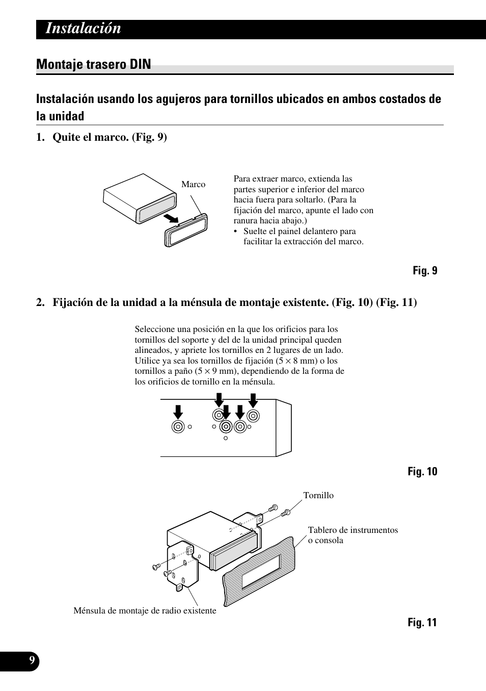 Montaje trasero din, Instalación | Pioneer DEH-P55BT User Manual | Page 22 / 86