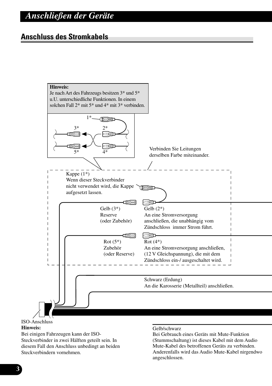 Anschluss des stromkabels, Anschließen der geräte | Pioneer DEH-P55BT User Manual | Page 28 / 86