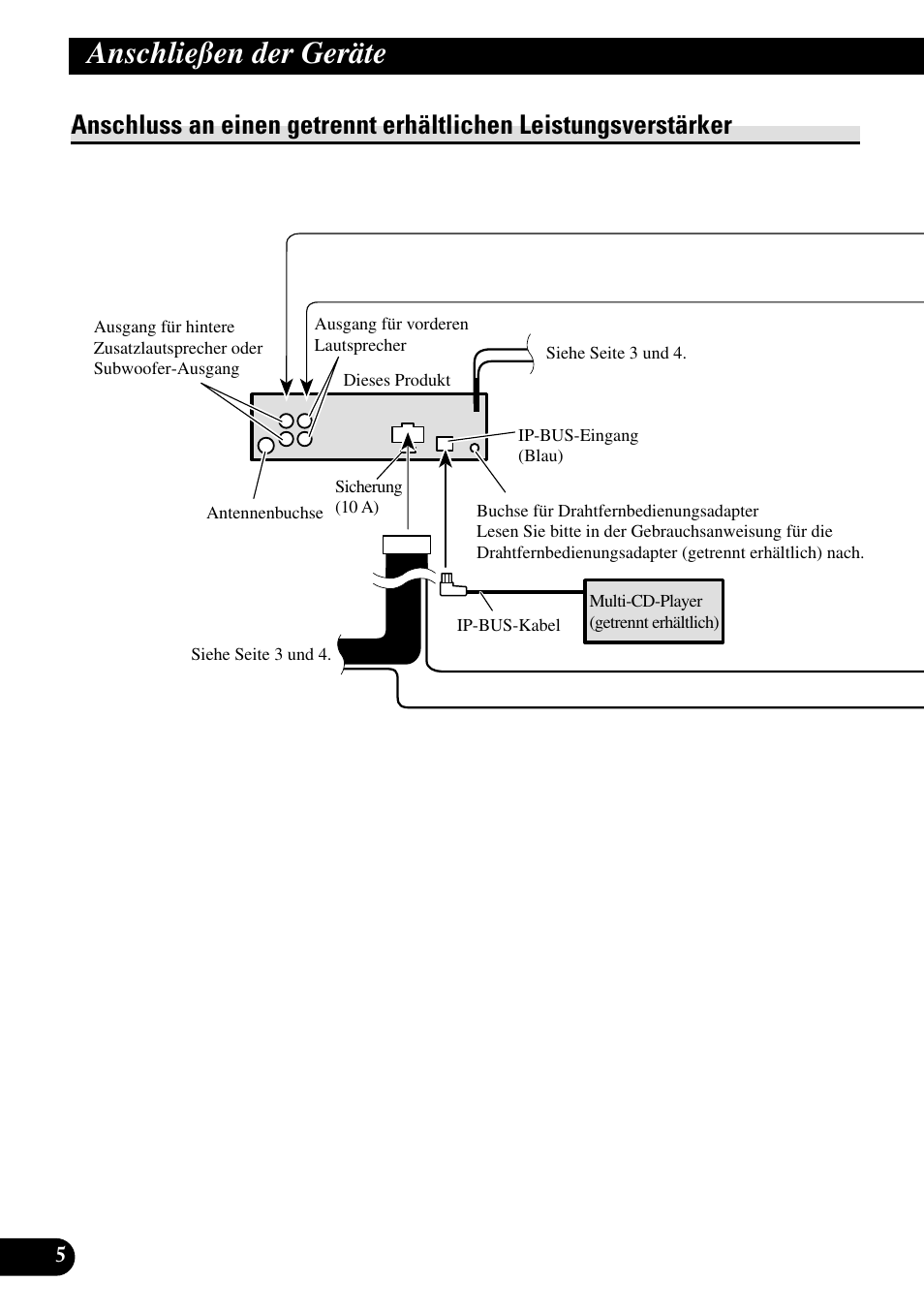 Anschluss an einen getrennt erhältlichen, Leistungsverstärker, Anschließen der geräte | Pioneer DEH-P55BT User Manual | Page 30 / 86