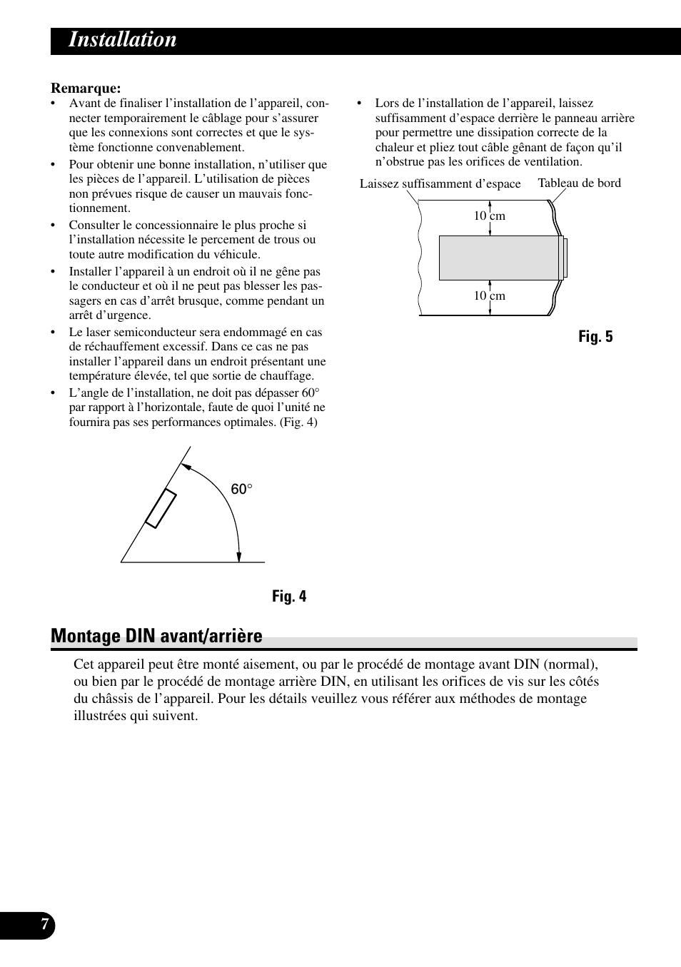 Installation, Montage din avant/arrière, A title (english) | Pioneer DEH-P55BT User Manual | Page 44 / 86