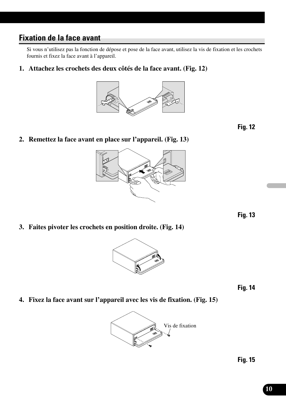 Fixation de la face avant | Pioneer DEH-P55BT User Manual | Page 47 / 86