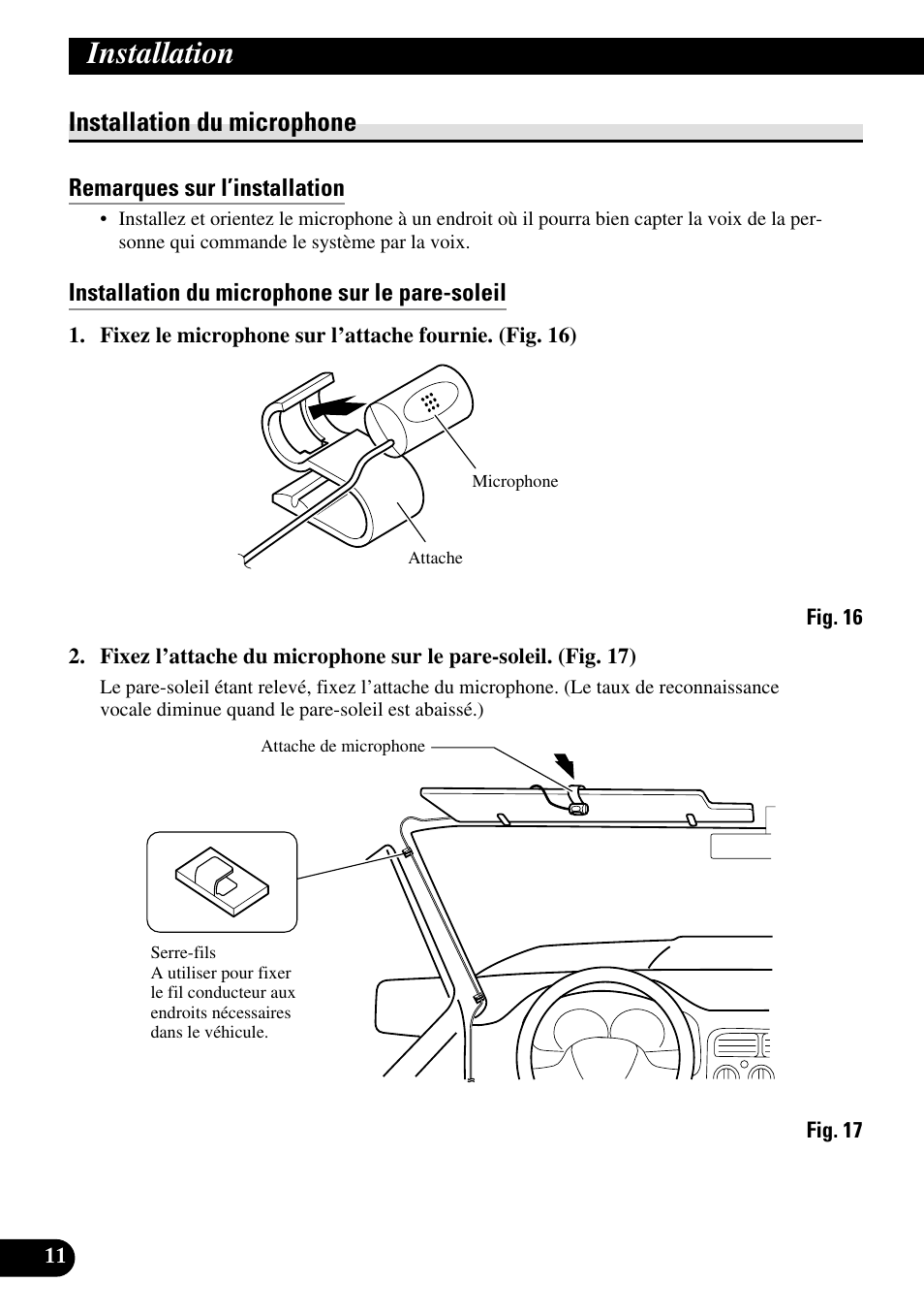 Installation du microphone, Installation | Pioneer DEH-P55BT User Manual | Page 48 / 86