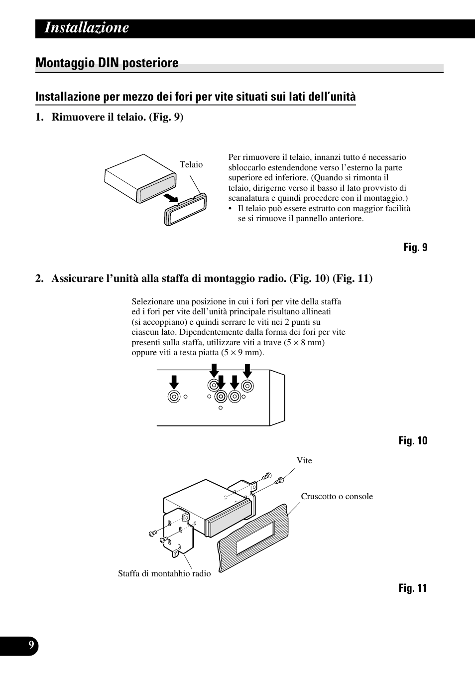 Montaggio din posteriore, Installazione | Pioneer DEH-P55BT User Manual | Page 58 / 86