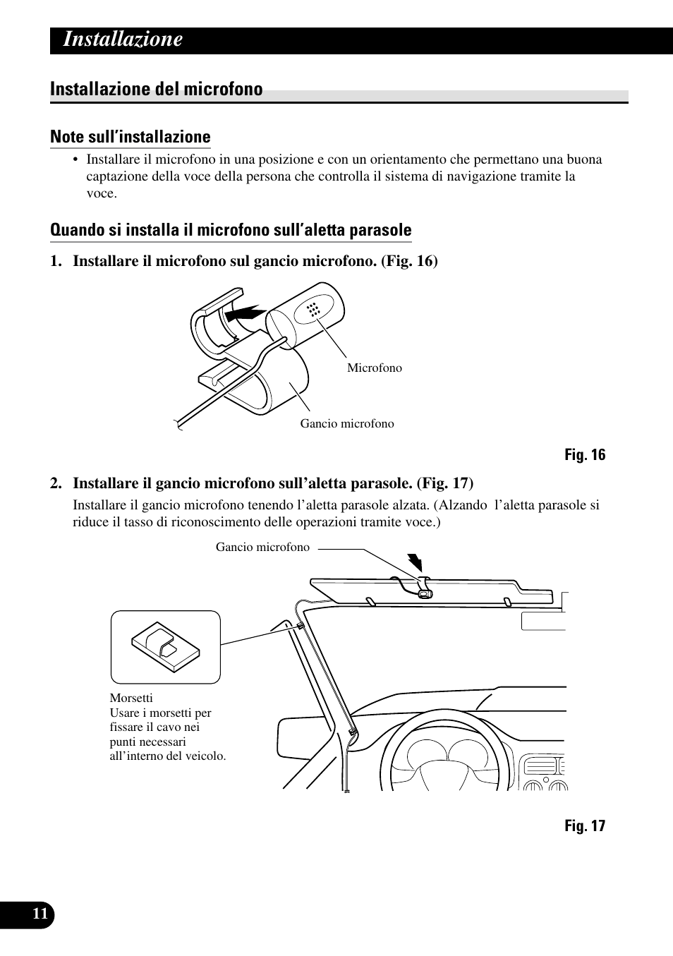 Installazione del microfono, Installazione | Pioneer DEH-P55BT User Manual | Page 60 / 86