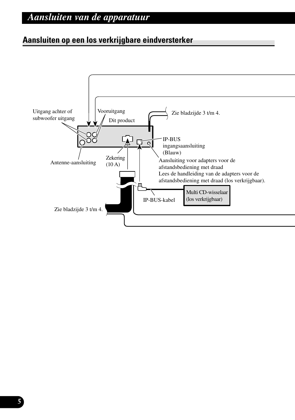 Aansluiten op een los verkrijgbare, Eindversterker, Aansluiten van de apparatuur | Aansluiten op een los verkrijgbare eindversterker | Pioneer DEH-P55BT User Manual | Page 66 / 86