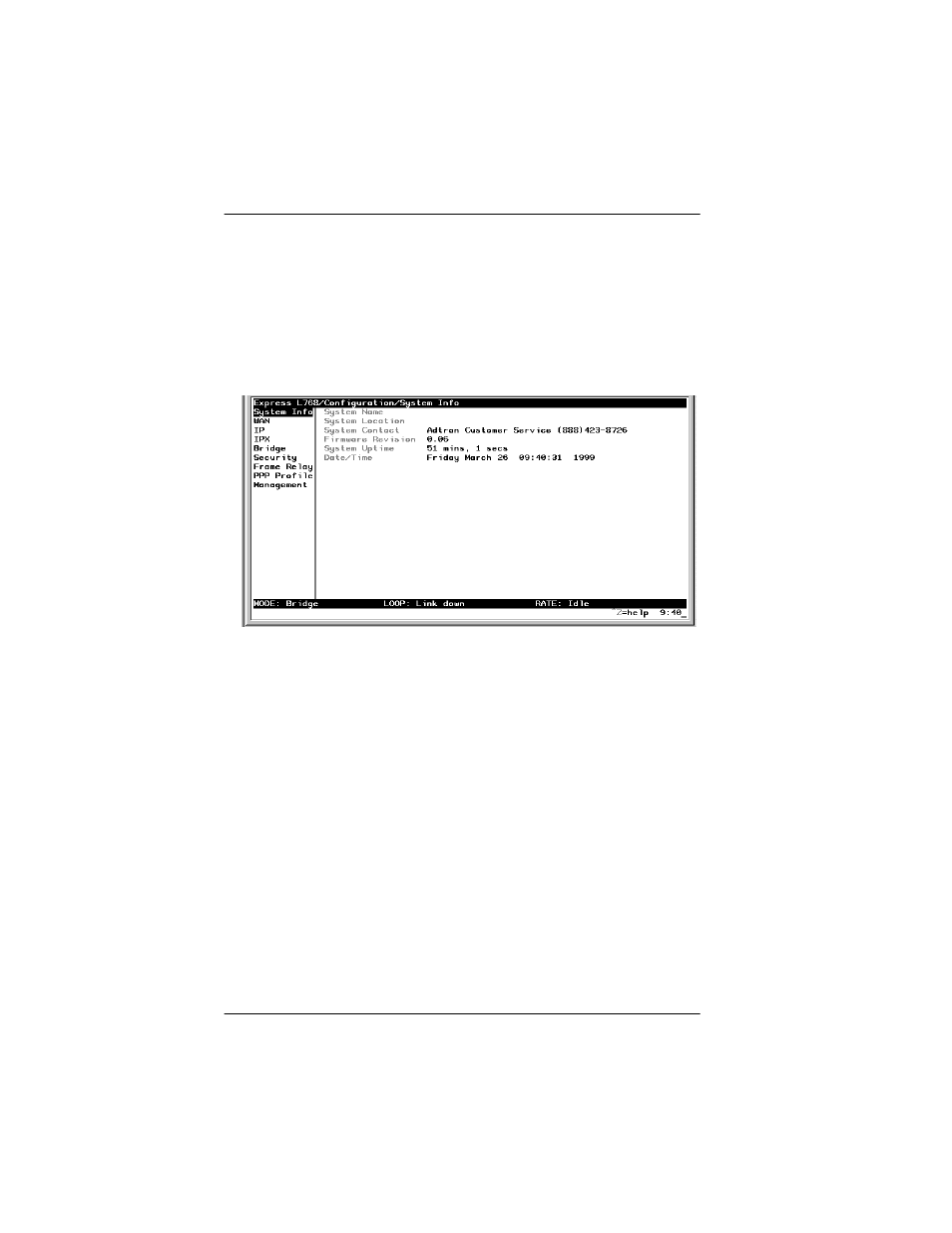 Configuration menu | ADTRAN Express L768 User Manual | Page 42 / 165