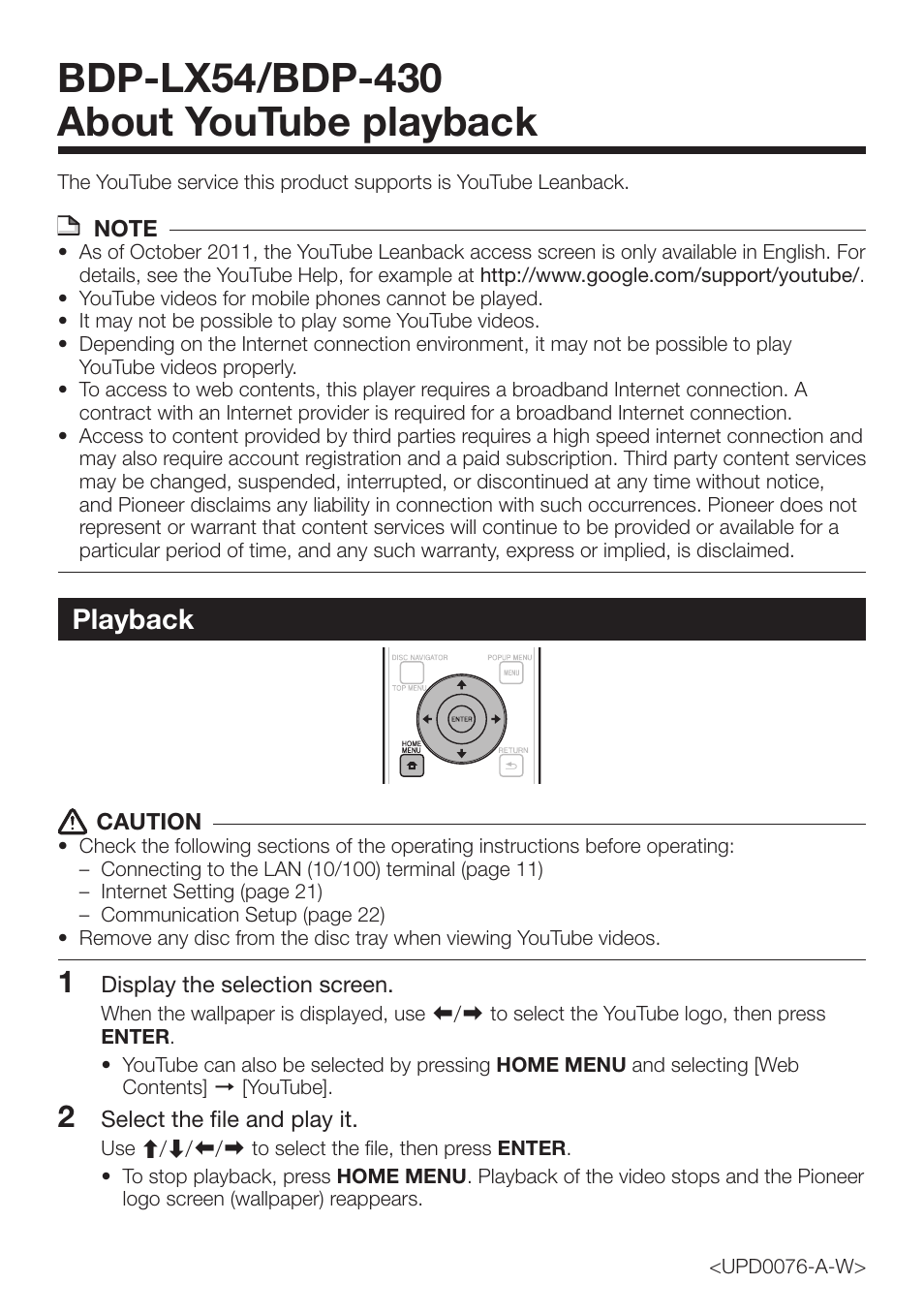 Pioneer BDP-430 User Manual | 7 pages