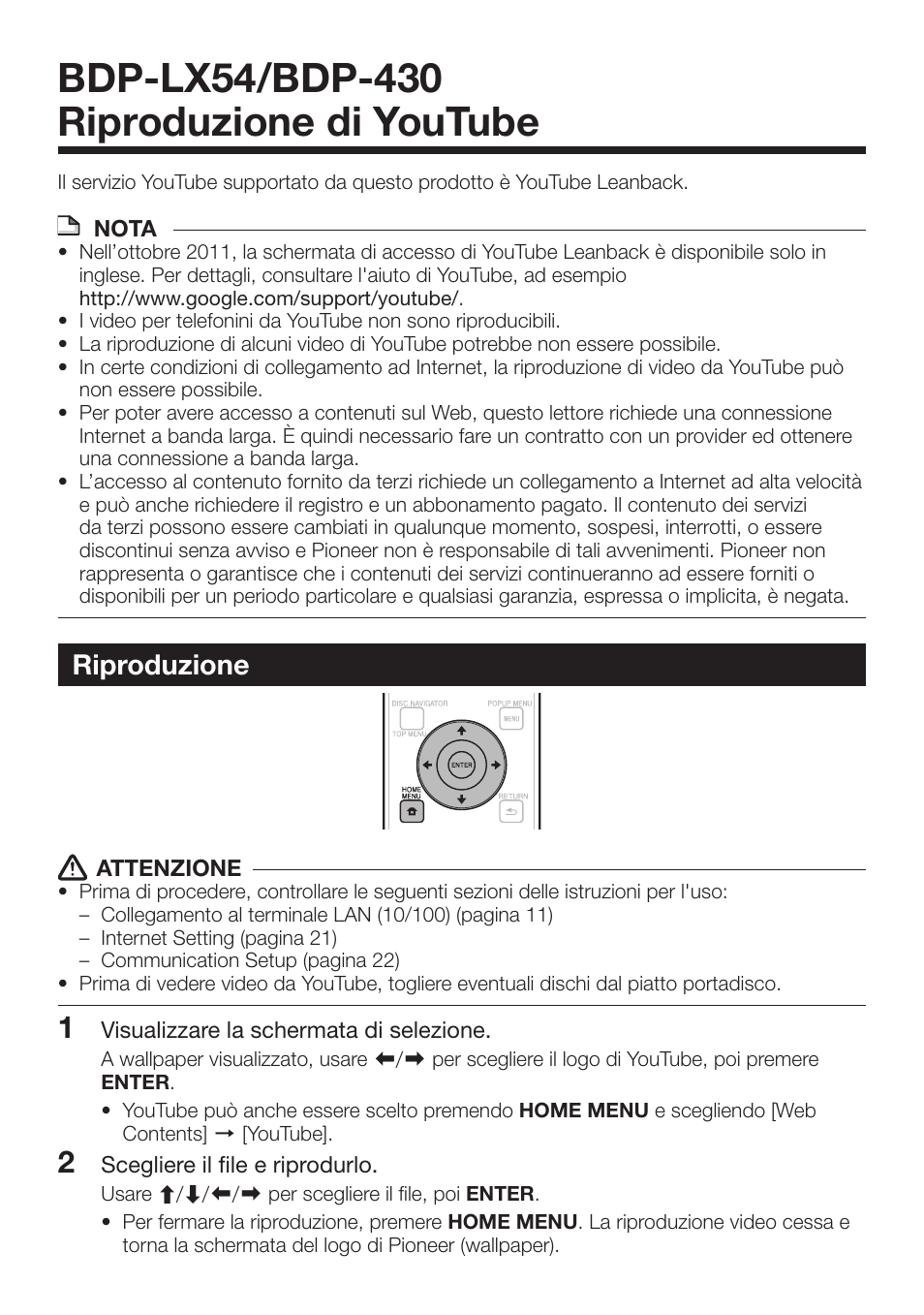 Riproduzione | Pioneer BDP-430 User Manual | Page 4 / 7