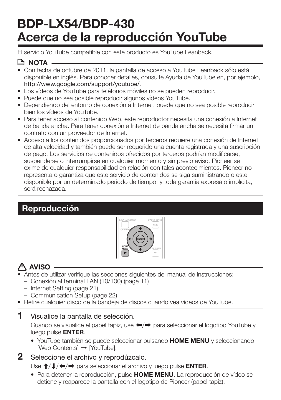 Reproducción | Pioneer BDP-430 User Manual | Page 6 / 7