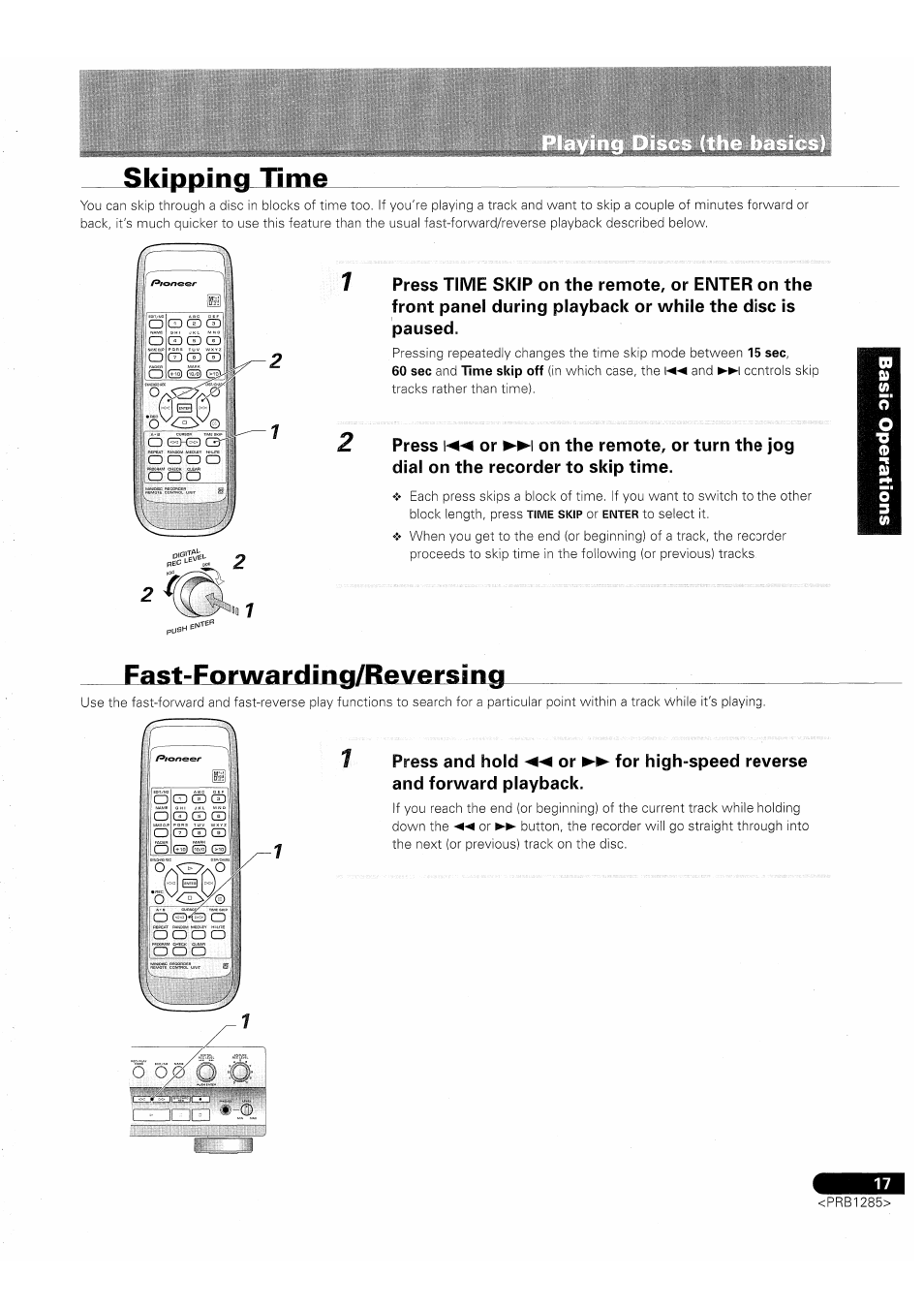 Skipping time, Fast-forwarding/reverssng, I o cdcd s i 5 seps , o q cd s o ed® gd | 0(e)^’’0, Press and hold, Or for high-speed reverse and forward playback | Pioneer MJ-D508 User Manual | Page 17 / 48